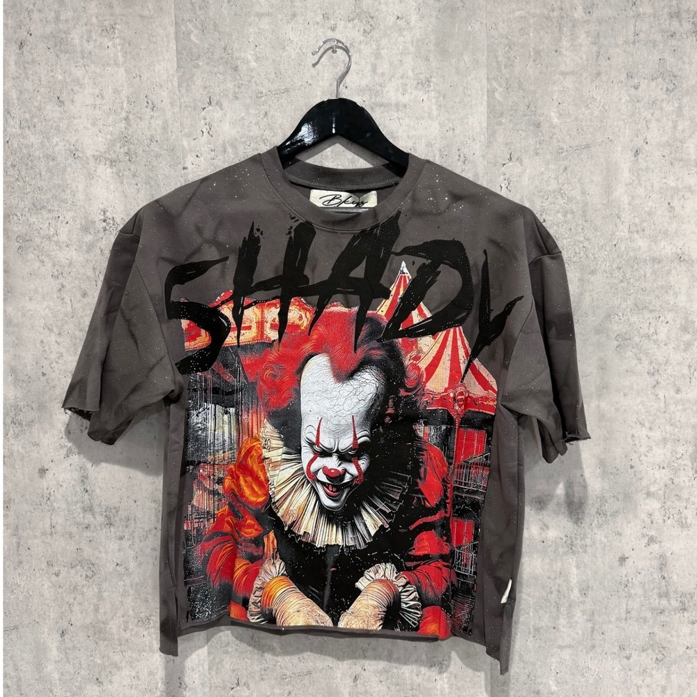 Bkeys Shady Pennywise Graphic Tee Mens Small Grey Horror Clown Shirt New